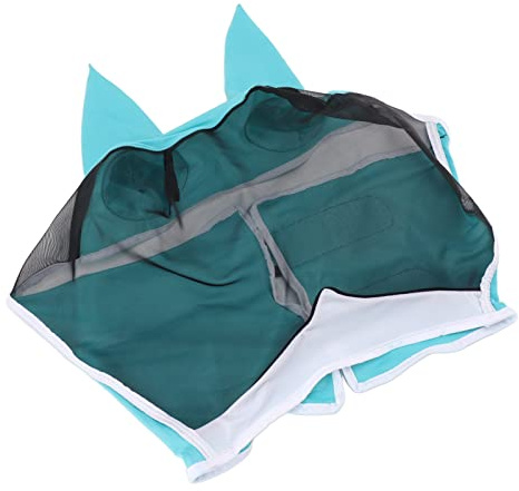 Pissente Masque Anti-Mouches pour Chevaux, Masque Anti-Mouches en Ronde avec Oreilles, Tissu tricoté et Respirante, Protection UV, Coutures Douces, Fermeture à Crochets et Boucles, pour