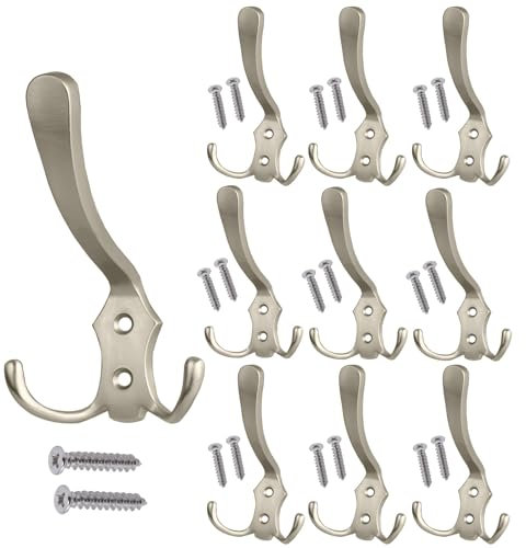 Stahlia Garderobenhaken EDELSTAHL-OPTIK (10 Stück) Haken zum Schrauben vintage Kleiderhaken Garderobe LANG Haken für Garderobe Metallhaken