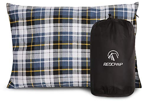 REDCAMP Outdoor Camping Kissen, Reisekopfkissen Komprimierbar, leicht, Flanell, kleines kopfkissen, mit Abnehmbarer Kissenbezug (Blau und Schwarz)