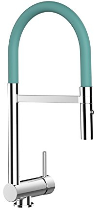Unterfenster Wasserhahn Küchenmischer mit abschwenbarem Auslauf und abhembarer 2strahl Handbrause - Gesamthoehe abgeschwenkt nur 58mm. Auslauf drehbar 360° - TÜRKIS