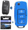 Auto Schlüssel Funk Fernbedienung 1x Gehäuse 3 Tasten Blau + 1x Rohling HA66 + 1x CR2032 Batterie für VW SEAT Skoda