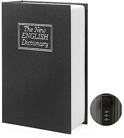 PACOLO Small Sized Diversion Book Safe Storage Box, Dictionary Secret Safe Can with Security Combination Lock/Key, Black