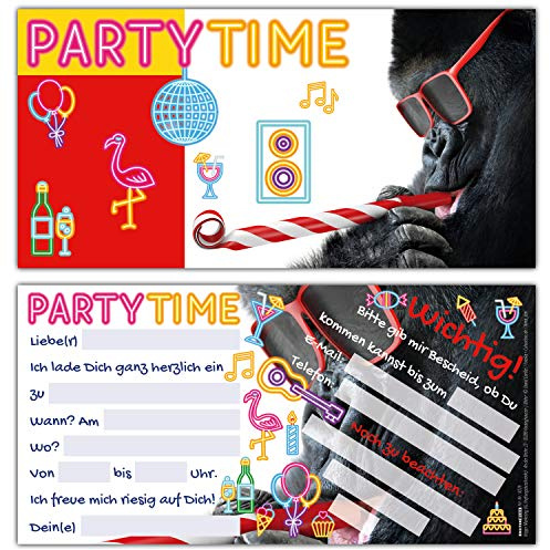 12er Set PARTY-GORILLA Einladungskarten - lustige Premium Einladung zum Kinder-Geburtstag oder Party für Jungen Mädchen & Erwachsene von BREITENWERK