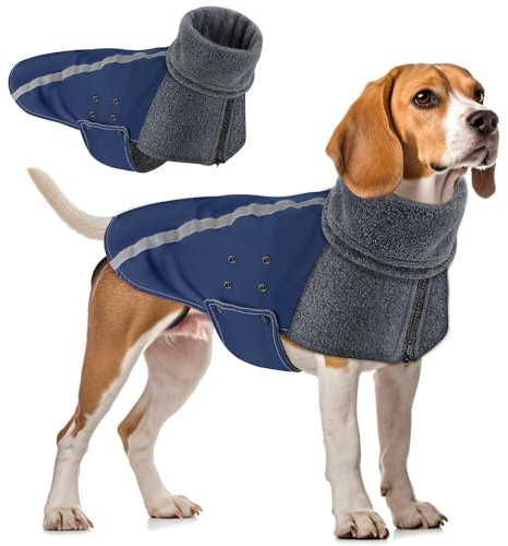 SlowTon Wintermantel für Hunde, Warmes Futter aus Polar Fleece Außenjacke für Hunde mit Rollkragenschal Reflexstreifen Einstellbar Wasserdicht Winddicht Welpenweste Weiches Haustier-Outfit für kleine