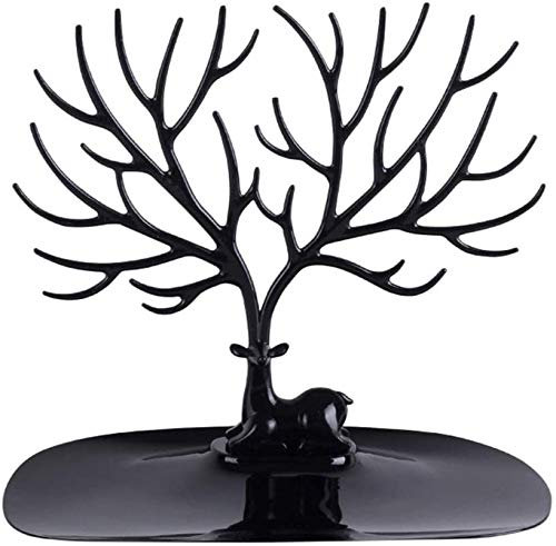 XYDZ Présentoir Arbre à Bijoux en Plastique, cerf Arbre Bijoux présentoir Boucle d'oreille Support de Collier Bijoux Support de Stockage de Stockage, Noir