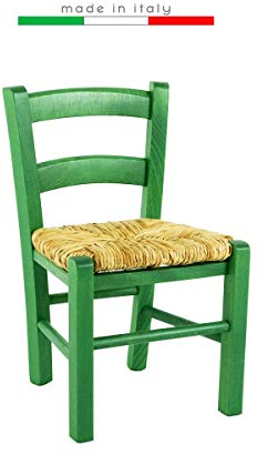Silla Venezia Baby para niños, de madera para fiestas, colorida, restaurante, cocina, paja (verde, 1)