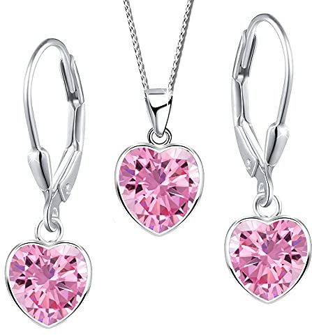 Kinder Mädchen Schmuckset echt 925 Sterling Silber Kette mit Ohrringe Herz rosa Ohrhänger (Set K978+K473o / 40+5cm)