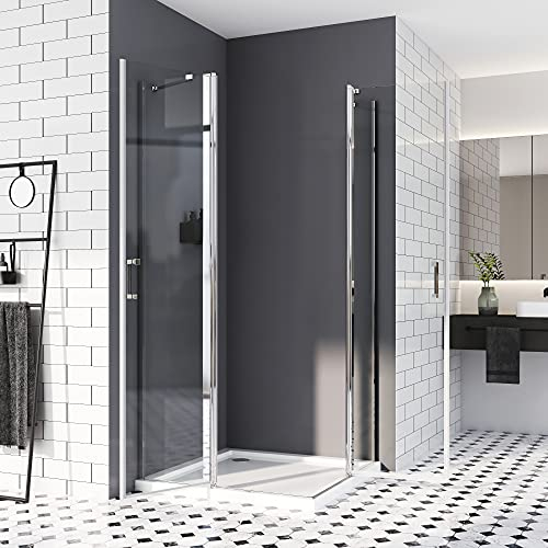Duschkabine 80x120,drehtür Eckeinstieg Falttür Duschabtrennung Schwingtür mit fester Segment Duschtür 6mm ESG Sicherheitsglas Nano-Beschichtung 185cm