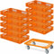BRB 10 Eurobehälter LxBxH 600x400x90 mm, Industriequalität, lebensmittelecht + 1 Transportroller orange