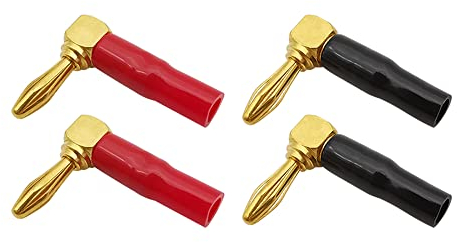 WANGCL 4Pcs Banana Plugs Connectors 90 Degree, Gold Plated Brass Speaker Cable Connectors Plugs 4mm for Speaker Wire/Home Theater/Wall Plate/Audio Receiver