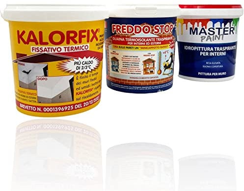 Pittura termoisolante per interni Kalorfix Freddo Stop Master Paint, Pittura Anticondensa Antimuffa Termica, Kit Antimuffa per Muro interni con pittura bianca (PARETI UMIDE E FREDDE)