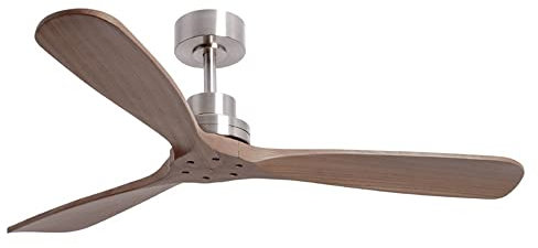 Ventilateur de plafond en bois naturel, pour extérieur, IP44, Nati, moteur DC télécommande, sans lumière, sombre.