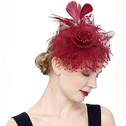 QCHOMEE Femme Petit Chapeau Bibi Vintage Fascinator Chapeau de Mariage Cérémonie Elégant Coiffure Plumes Mariée Pince à Cheveux Chapeau de Nuptiale Serre Tête pour Cocktail Fête Églises Photographe