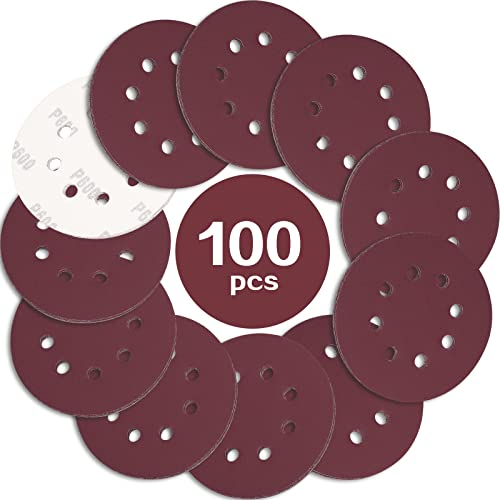 STEBRUAM 100 Stück Schleifpapier 125mm Klett 600 körnung,Profi 125 Schleifscheiben Rund 8 Loch für Exzenterschleifer
