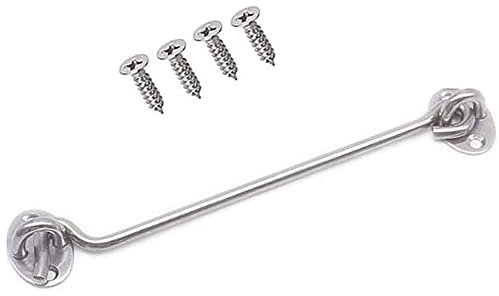 GIVBRO Gancho de tormenta para puerta corrediza, gancho de cabina, bloqueo de ojales con tornillos, accesorios para puertas, garaje, ventana, baño, plata, 25 cm