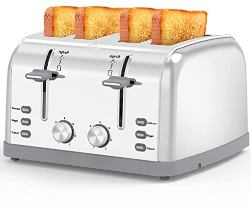 Toaster 4 Slice,Retro Stainless Steel Toater with 7 Shade Settings,Best Prime Toaster for Waffles, 4 Slice Toaster with 3 Mode，Bagels and More Lainsten Toaster T-527