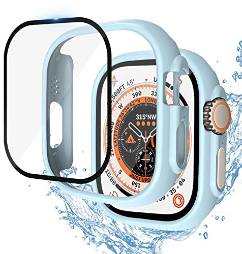 DYPERO Cubierta+película protectora de pantalla para Apple Watch Ultra 49mm PC antiarañazos Apple Watch Ultra Case Iwatch Ultra 49mm Glass+Cover (Color: azul claro, tamaño: Ultra 49mm)