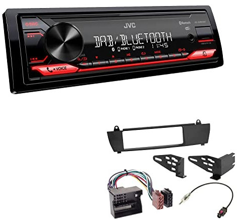 JVC KD-X282DBT 1-DIN Digital Autoradio DAB+ Bluetooth USB Einbauset passend für BMW X3 2004-2010 schwarz ohne OEM Navi