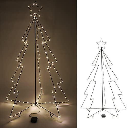 LED Baum Drahtgestell Outdoor 185 LEDs | warmweiß Eisen Kunststoff 120cm | Tannenbaum für Innen und Außen (1 x LED Baum 185 LEDs)