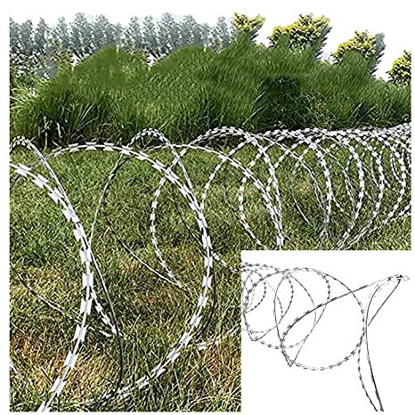 MAHFEI Metals Steel Razor Wire, Galvanised Steel Clipped Helical Barbed Roll Fence Razor Ribbon Barbed Wire Rolls Useful Protection For Yard Farm Factory Commercial (Color : Silver, Size : 5m)