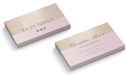 Visitenkarten personalisiert | Nageldesign | 2-seitig | Querformat | Menge + Farbe + Papier zur Auswahl | selbst gestalten | hochwertiger Druck | 350 g Qualitätsdruck (Rosa, 50 Stück)