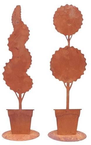 Storm's Gartenzaubereien Metalldeko in Rost Baum im 2er Set mit Formschnitt 57cm zum Stellen Edelrost Deko für Balkon und Terrasse