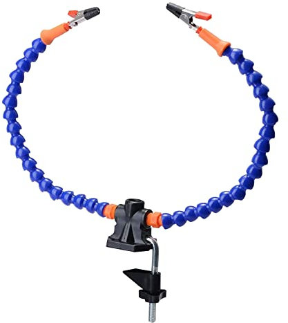 Attrezzo flessibile per saldare le mani a terza mano, due bracci flessibili con clip girevoli a 360 gradi + base in alluminio antiscivolo
