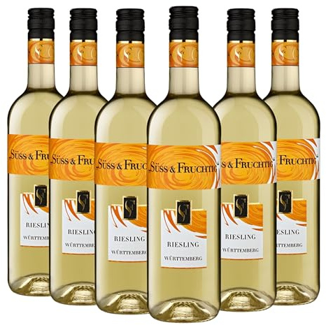 Süss & Fruchtig Württemberger Riesling Weißwein Lieblich – Süßer Wein mit Äpfeln, Birnen, Mango & Orange – 6 x 0,75 l