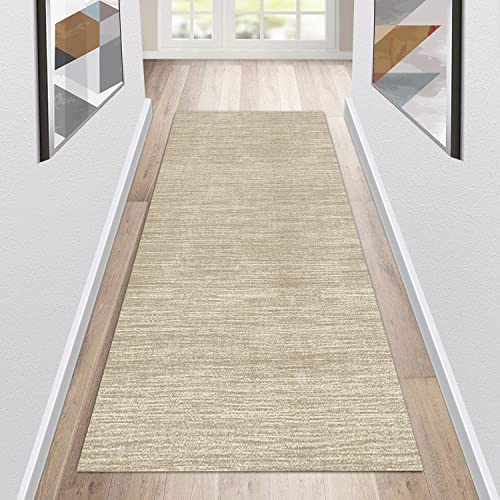 Siunwdiy Teppich Läufer Flur Küche rutschfest Waschbar Creme/Beige Küchenläufer Lang Modern Korridor -Teppichläufer Küchenteppich Meterware Anpassbar,Beige,100x380cm