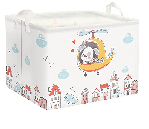 Clastyle Urban Dog Yellow Aircraft White Shelf Basket for Kids Room Clouds House Rectangle Toy Clothes Cube Storage Basket, 36L