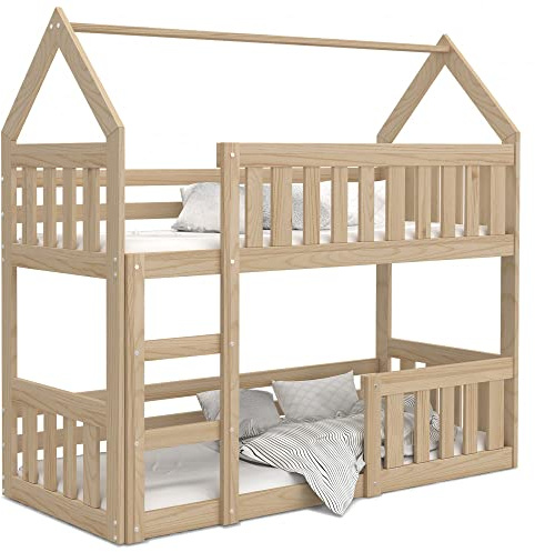 Lit Superposé Cabane Mini 80x160 Pin Livré avec sommiers