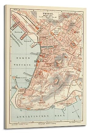 JONZA Landkarten-Poster Europa Italien TRIEST Vintage Karte Dekorative Malerei Leinwand Wand und Kunst Bild Familie Schlafzimmer Dekor 40 x 60 cm
