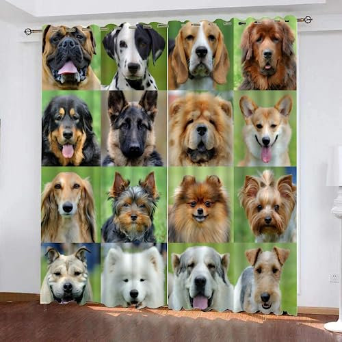 GIOVIA 3D Hund Gardinen Abdunkelnde Tier Hund Kindervorhänge Vorhang mit ösen 2er Set Vorhänge Blickdicht Verdunkelungs für Kinderzimmer Schlafzimmer Wohnzimmer B 140 X H 160 cm
