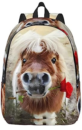 PartyUnix Pferd und Rose einfache lässige Canvas-Umhängetasche =>> Robust und langlebig, stilvoll und leicht, geeignet für Männer, Frauen, Schwarz , M