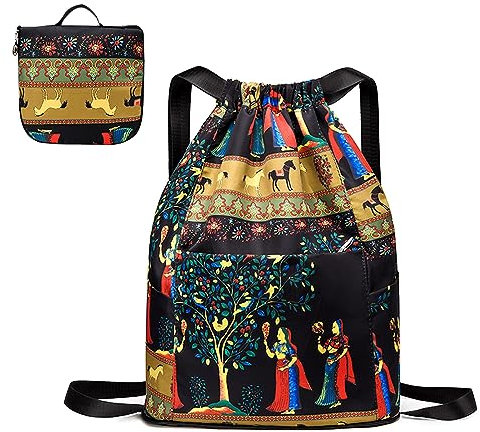 GWAWG 1 zaino sportivo da viaggio pieghevole con coulisse, grande capacità, con chiusura a cordoncino, borsa da palestra, Multicolore