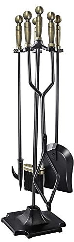 Stabiler Kaminzubehör-Werkzeughalter mit Zange, Schaufel, Bürste, Schürhaken, Schmiedeeisen, für drinnen und draußen, 5-teiliges Kaminbesteck-Set, rustikales Kaminbesteck mit Bronzegriff Decoration