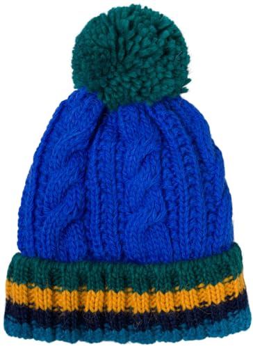 styleBREAKER Kinder Strick Bommelmütze mit Zopfmuster und gestreifter Krempe, Fleece Futter Winter, 3-5 Jahre 04024206