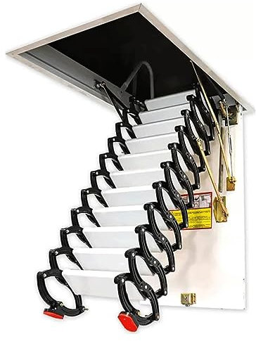 Teleskopleiter Klappleiter Zhen Alloy Dachboden-Teleskopleiter, von der Decke herunterziehbar, Trittleiter, Belastung 1100 Pfund, rutschfeste Dachbodenleiter Platz sparen