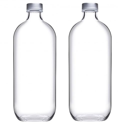 Acan Tradineur - Pack de 2 botellas de vidrio de 1 litro, tapón de acero, agua fría o caliente, bebidas, té helado, limonada, frigorífico, camping - 25,5 x 9,5 cm