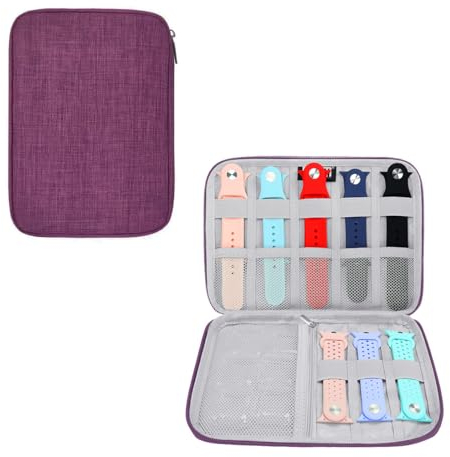 Pebipoo Uhrenarmband Aufbewahrungsbox, Watch Band Organizer Tasche, Faltbar Wasserdicht Nylon Uhrenarmbänder Tasche für Uhrenarmbänder Uhren Stifte Ladekabel (Lila)