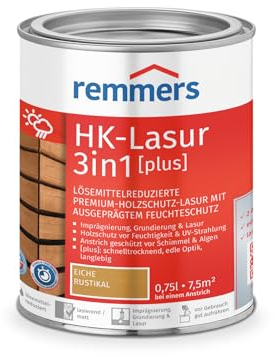 Remmers HK-Lasur 3in1 [plus] eiche rustikal, matt, 0,75 Liter, Lösemittelreduzierte Premium-Holzschutz-Lasur für außen, 3in1, schnelltrocknend, langlebig
