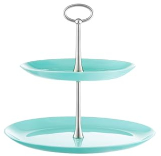 AMBITION Obst Etagere türkis 2 stöckig Velencia ⌀25 cm Glasteller Edelstahl Ständer für Kuchen Cupcakes rund