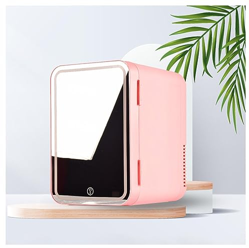 Mini Fridge For Bedroom, With Led Mirror, 8L Capacity Cheap Skincare Fridge, Chill Or Heat, Ac 220v, Dc 12v Mini Fridge Skincare, Mini Fridge For Skin Care,White (Pink)