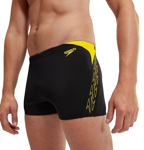 Speedo Herren Hyperboom Splice Aquashort Schwimmhose | Schnelltrocknend | Training | Fitness | Chlorbeständig Black/Yellow 36/13