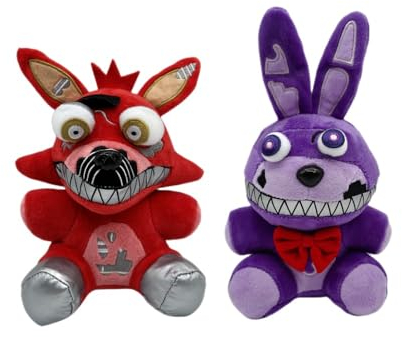 eamve 2PCS Five Nights at Freddy's Plüschtier Set,7inch Fünf Nacht Figuren Plüsch Spiel Plüschtier Puppe,weiche FNAF Plüschtiere,Foxy Fazbear und Bunny Plüschtiere,Sicherheitslücke Bonnie Plüschfigur