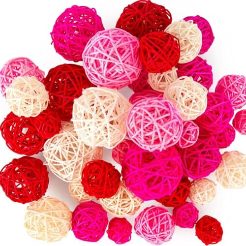 Nimooro 42 Pièces Boules de Rotin en Osier, Boules de Rotin Rose Remplisseurs de Bols Remplisseurs de Vase pour Mariage pour Fête d'anniversaire Décoration de Table à la Maison