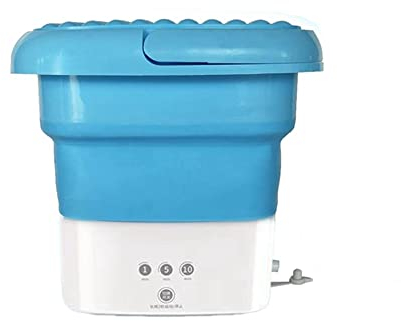 GKKICO Blaue Tragbare Reisewaschmaschine, Zusammenklappbare Mini-Waschmaschine mit Kleinem Zusammenklappbarem Abflusskorb und EU-Stecker