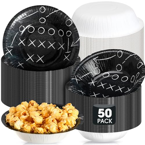 Ziliny 50 Pcs 16 oz Football Paper Bowls Disposable Football Bowls Football Party Snack Bowls Supplies Football Dessert Bowls for Game Day Hot Cold Soup Salad Home Cereal Holiday Decor