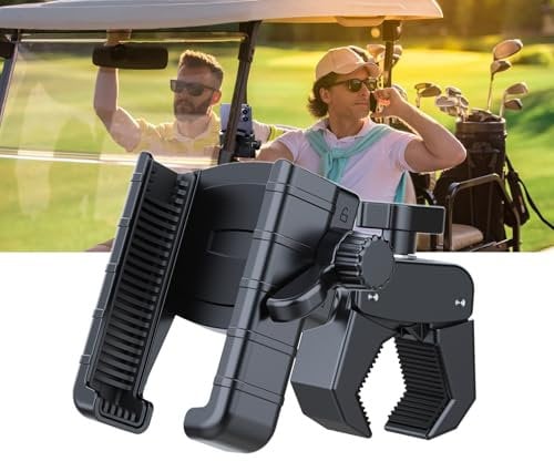 PODLINE Golf Cart Phone Holder, Rotatable Adjustable Cell Phone Clamp Mount for EZGO, Yamaha, Bike, Motorcycle, Boat, Compatible with iPhone 15 Pro Max, Smartphone
