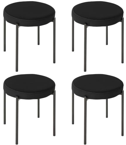 HOMCOM Set 4 Sgabelli Bassi e Rotondi con Seduta Impilabile, Sgabelli Moderni in Metallo e Tessuto Effetto Velluto, 41.5x41.5x46 cm, Nero